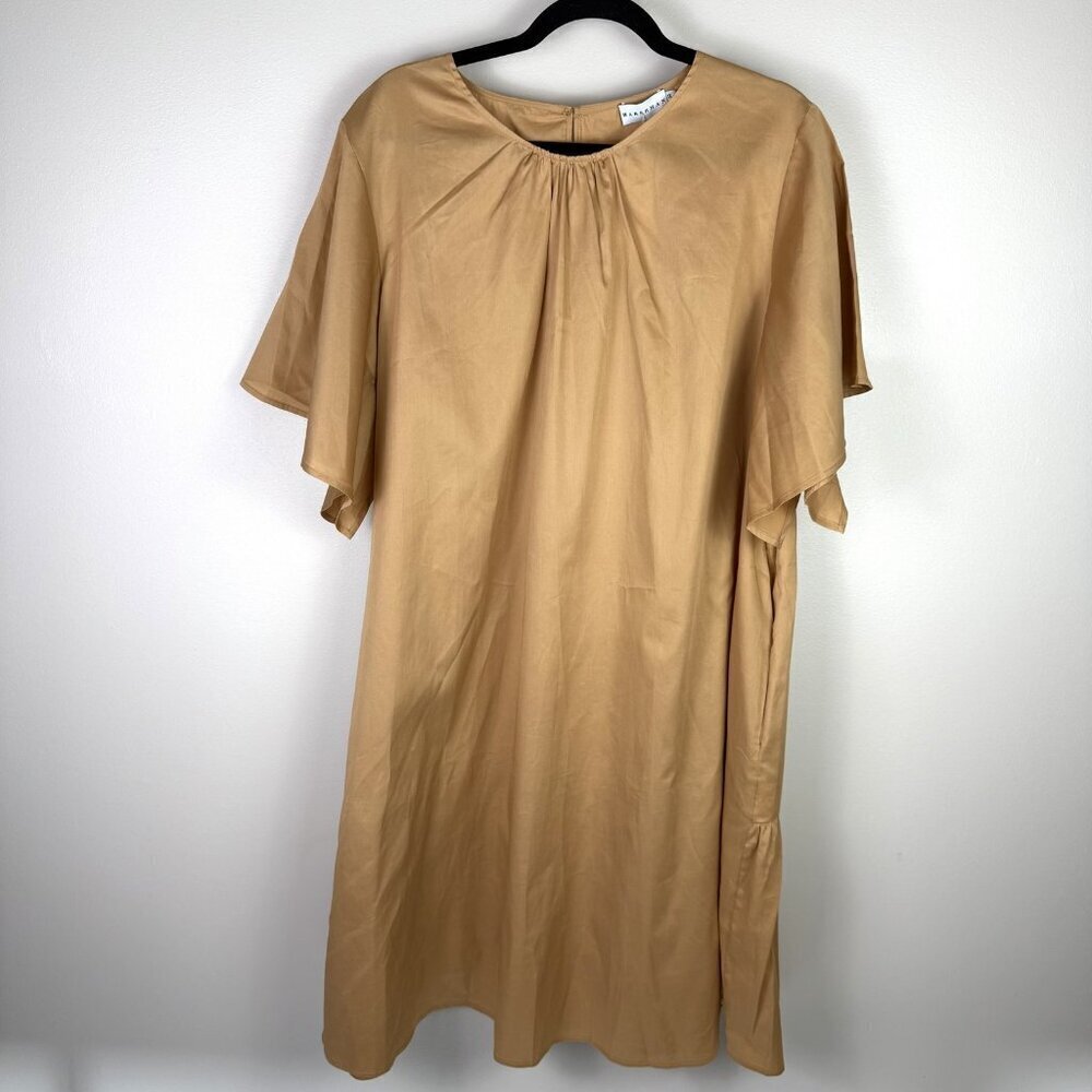 Anthropologie Agata Dress 1X Tan Cotton Clean Minimalist Midi Pockets NWT - Picture 3 of 12